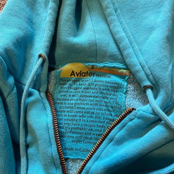 AVIATOR NATION CLASSIC 4 STRIPE ZIP HOODIE - NEON BLUE // NEON RAINBOW STRIPES - Picture 6 of 6